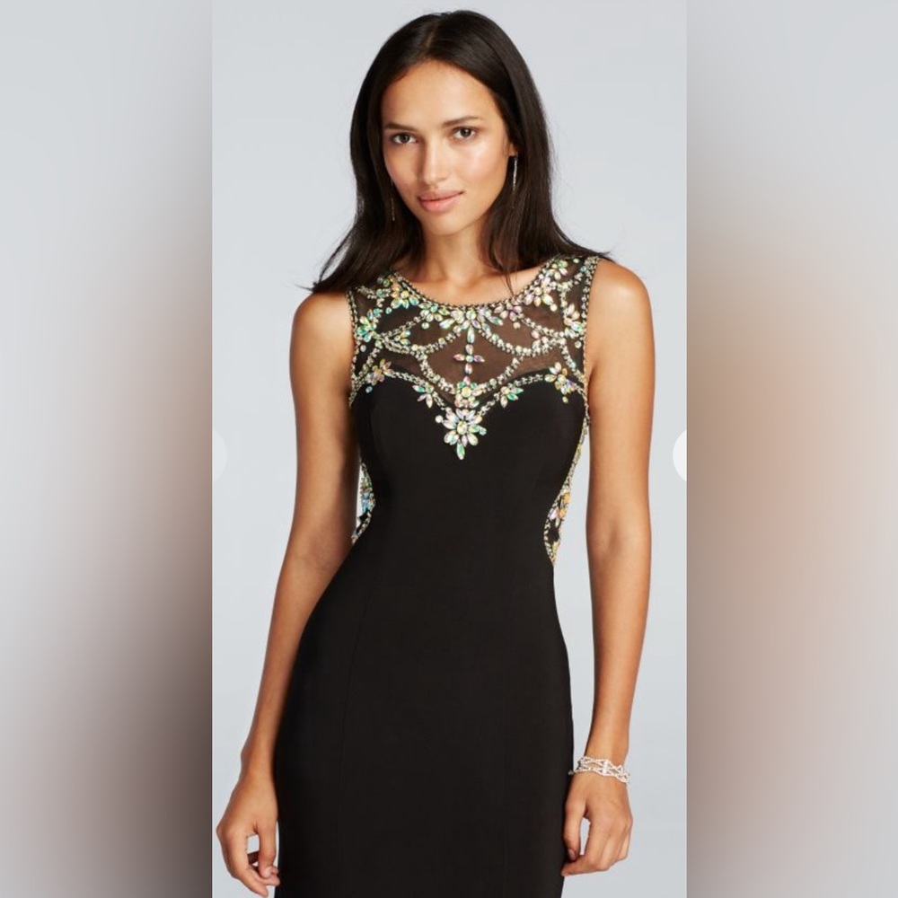 Betsy & Adam Size 2 Sheer Low Back Crystal Beading Mini Dress
